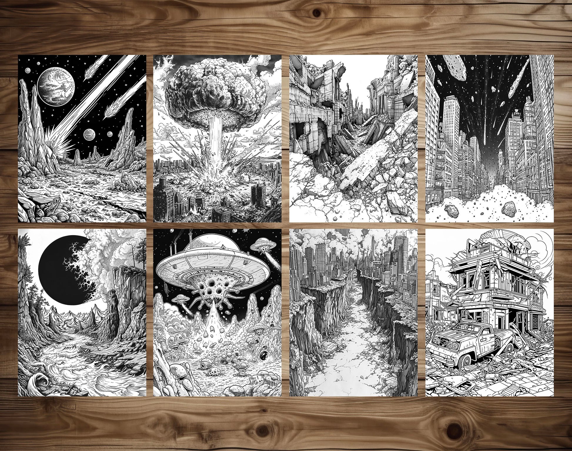 50 Doomsday Grayscale Coloring Pages - Instant Download - Printable PDF Dark/Light – preview 5
