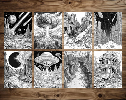50 Doomsday Grayscale Coloring Pages - Instant Download - Printable PDF Dark/Light – preview 5