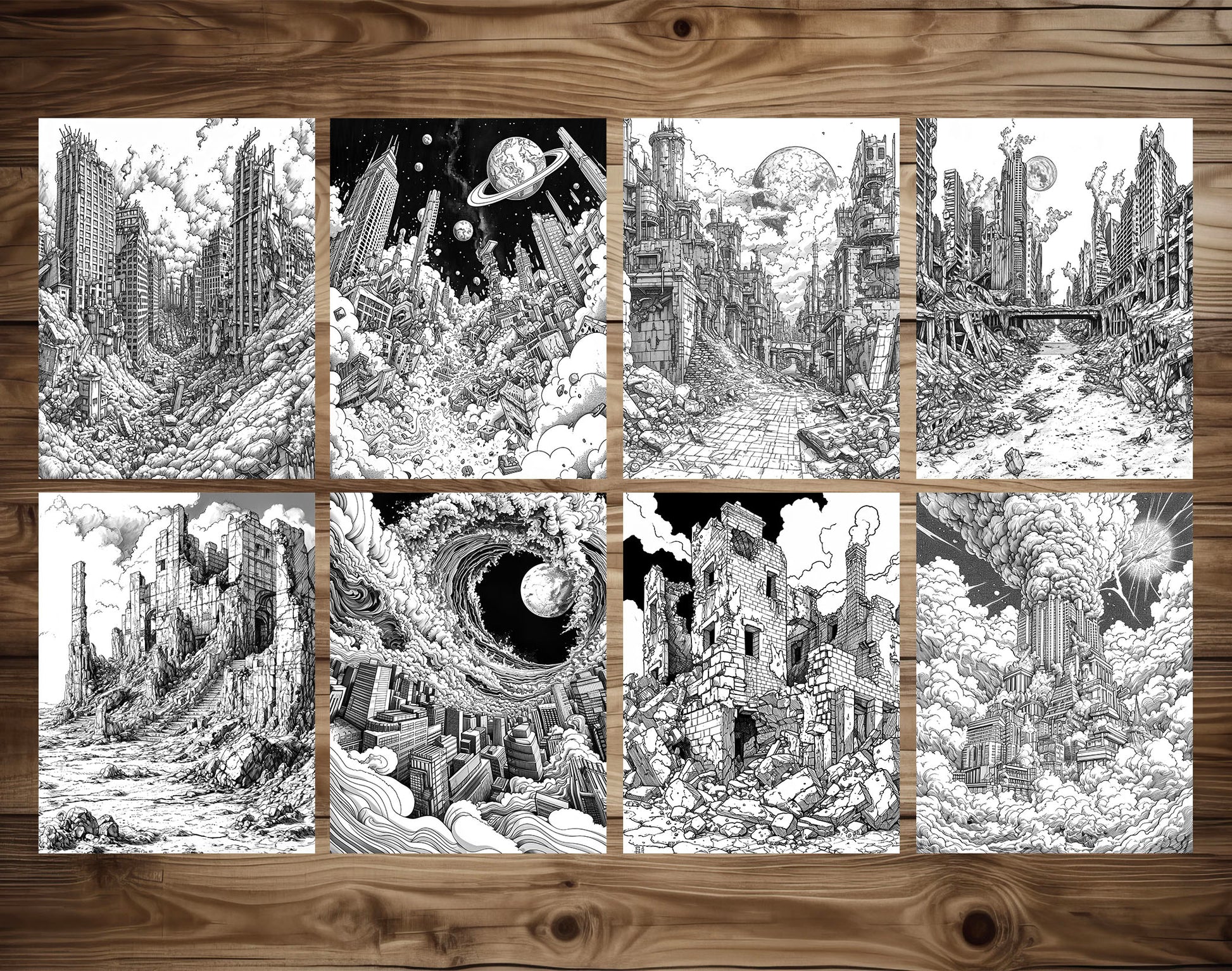 50 Doomsday Grayscale Coloring Pages - Instant Download - Printable PDF Dark/Light – preview 6