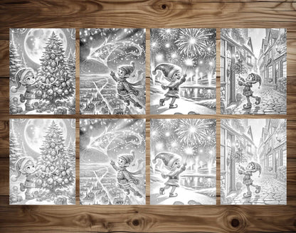 50 Elf's Journey Grayscale Coloring Pages - Instant Download - Printable PDF Dark/Light – preview 7