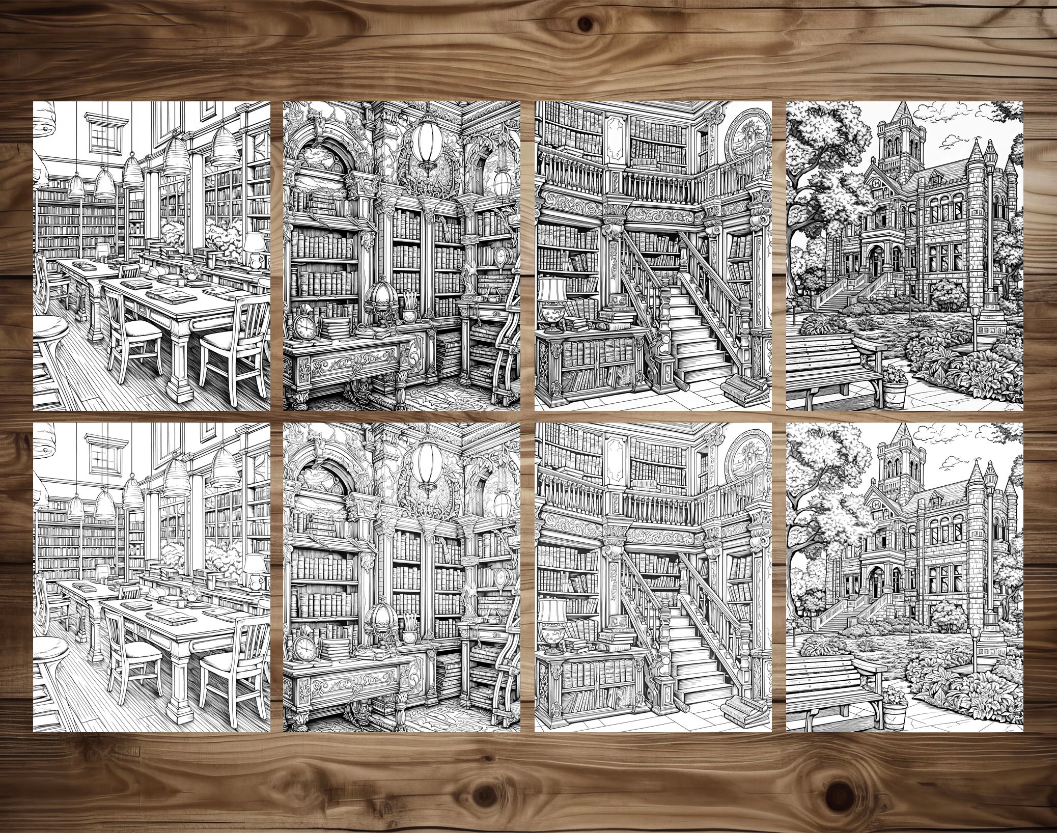 50 Enchanted Library Grayscale Coloring Pages - Instant D… – Trending ...