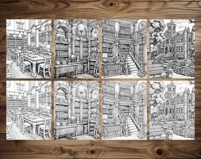 50 Enchanted Library Grayscale Coloring Pages - Instant Download - Printable PDF Dark/Light – preview 6