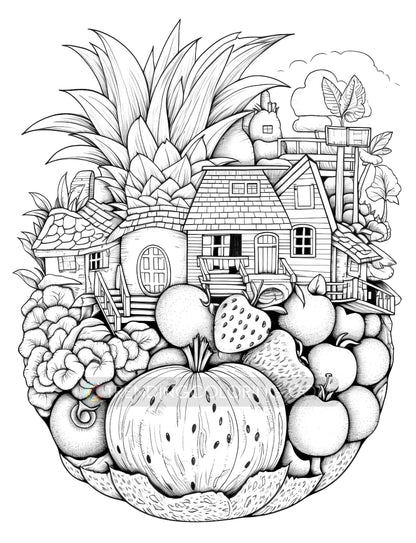 50 Fantasy Fruit House Coloring Pages - Instant Download - Printable PDF – preview 10