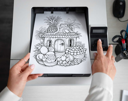 50 Fantasy Fruit House Coloring Pages - Instant Download - Printable PDF – preview 2