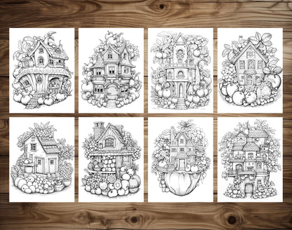 50 Fantasy Fruit House Coloring Pages - Instant Download - Printable PDF – preview 4