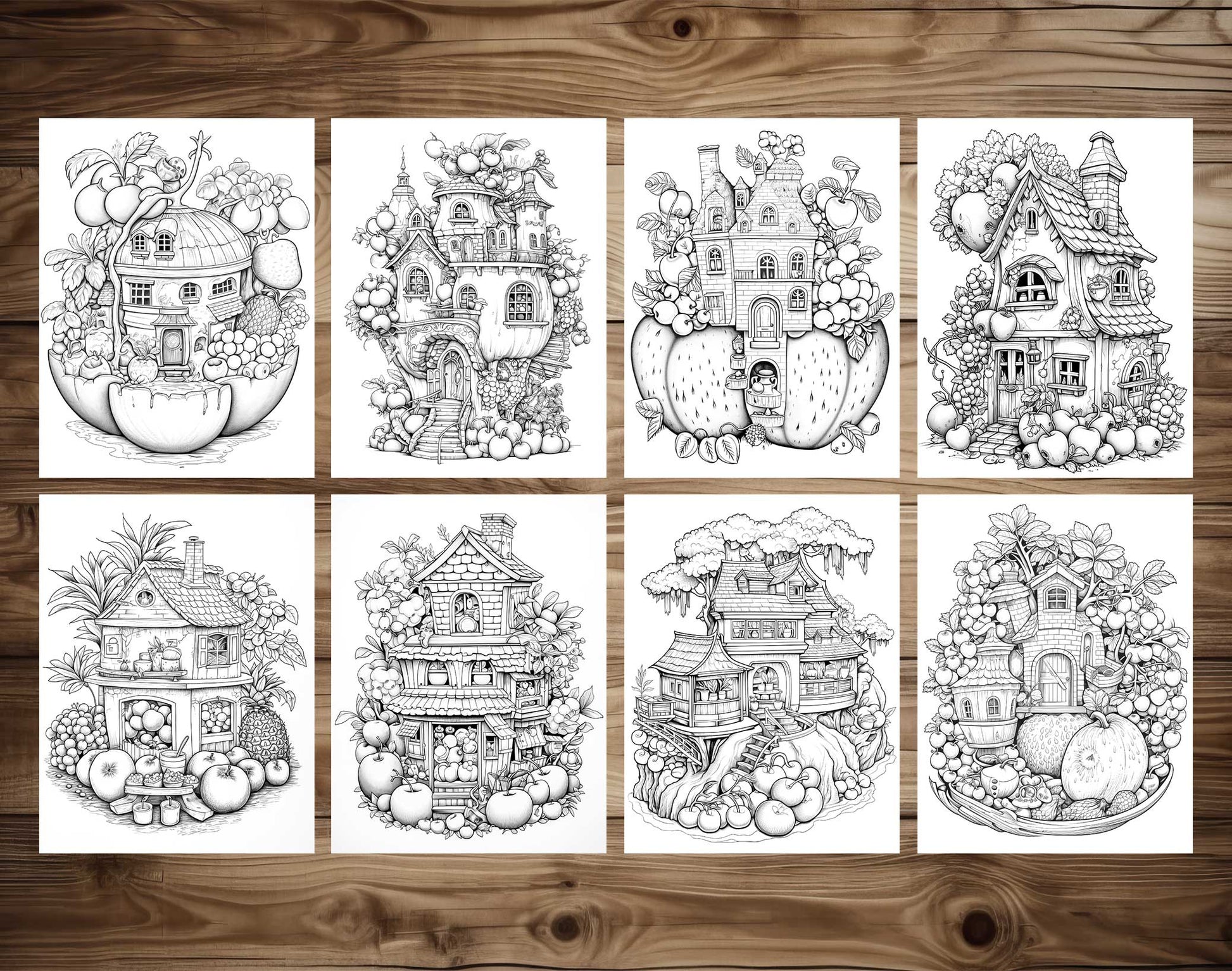 50 Fantasy Fruit House Coloring Pages - Instant Download - Printable PDF – preview 5