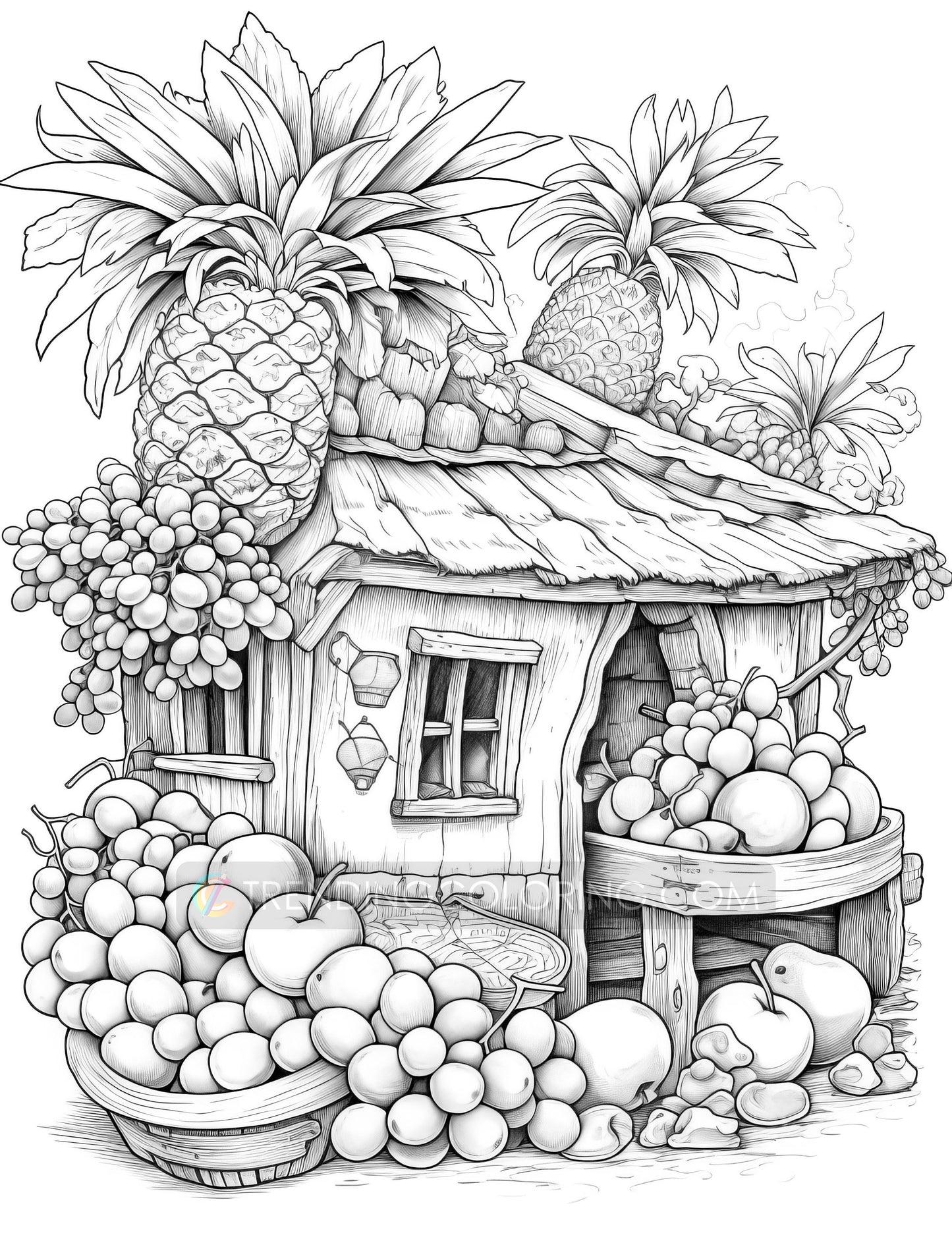 50 Fantasy Fruit House Coloring Pages - Instant Download - Printable PDF – preview 7