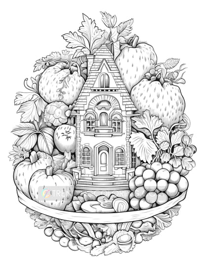 50 Fantasy Fruit House Coloring Pages - Instant Download - Printable PDF – preview 9