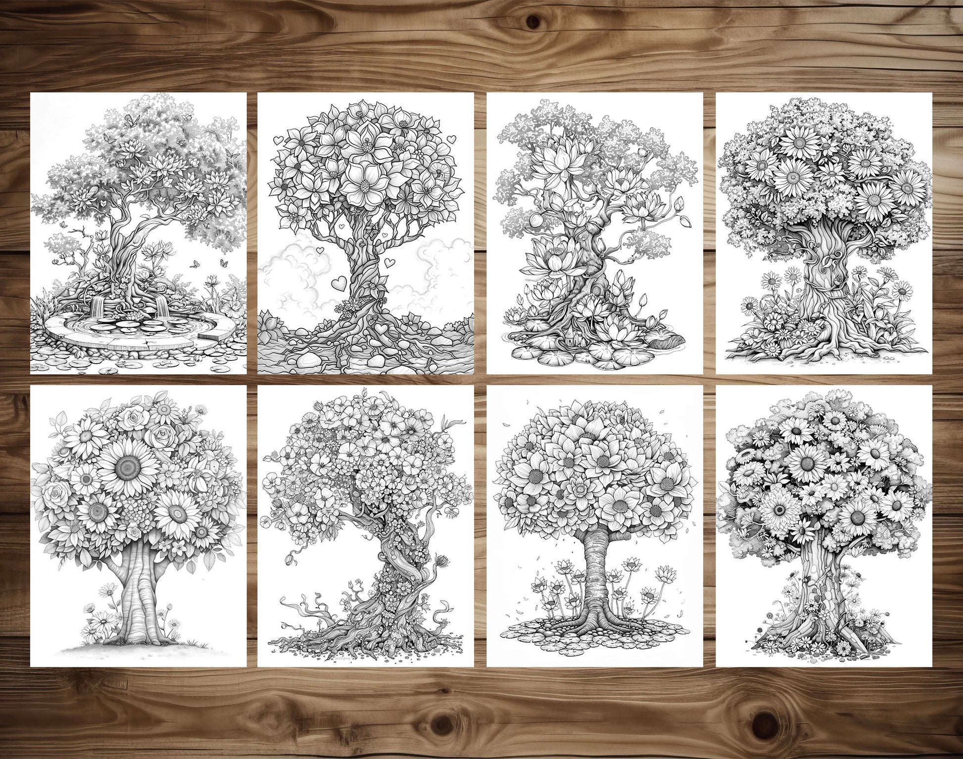 50 Floral Tree Coloring Pages - Instant Download - Printable PDF – preview 4