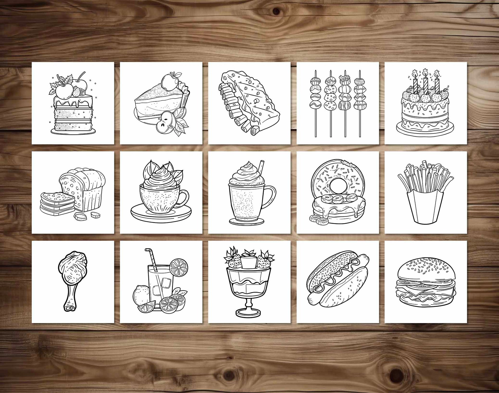 50 Food And Drink - Simple Coloring Pages - Instant Download - Printable PDF – preview 4
