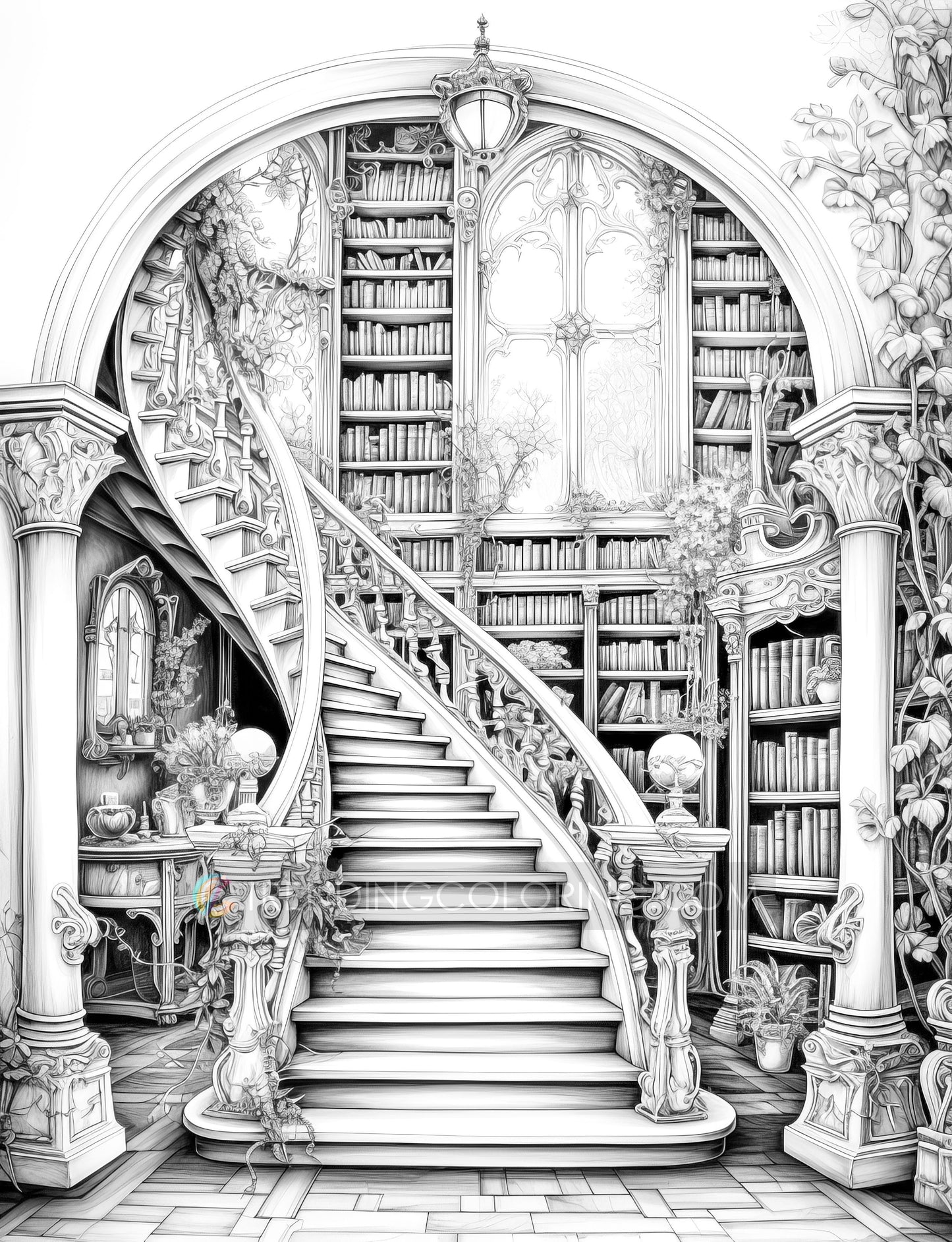 50 For Book Lover Grayscale Coloring Pages - Instant Download - Printable PDF Dark/Light – preview 8