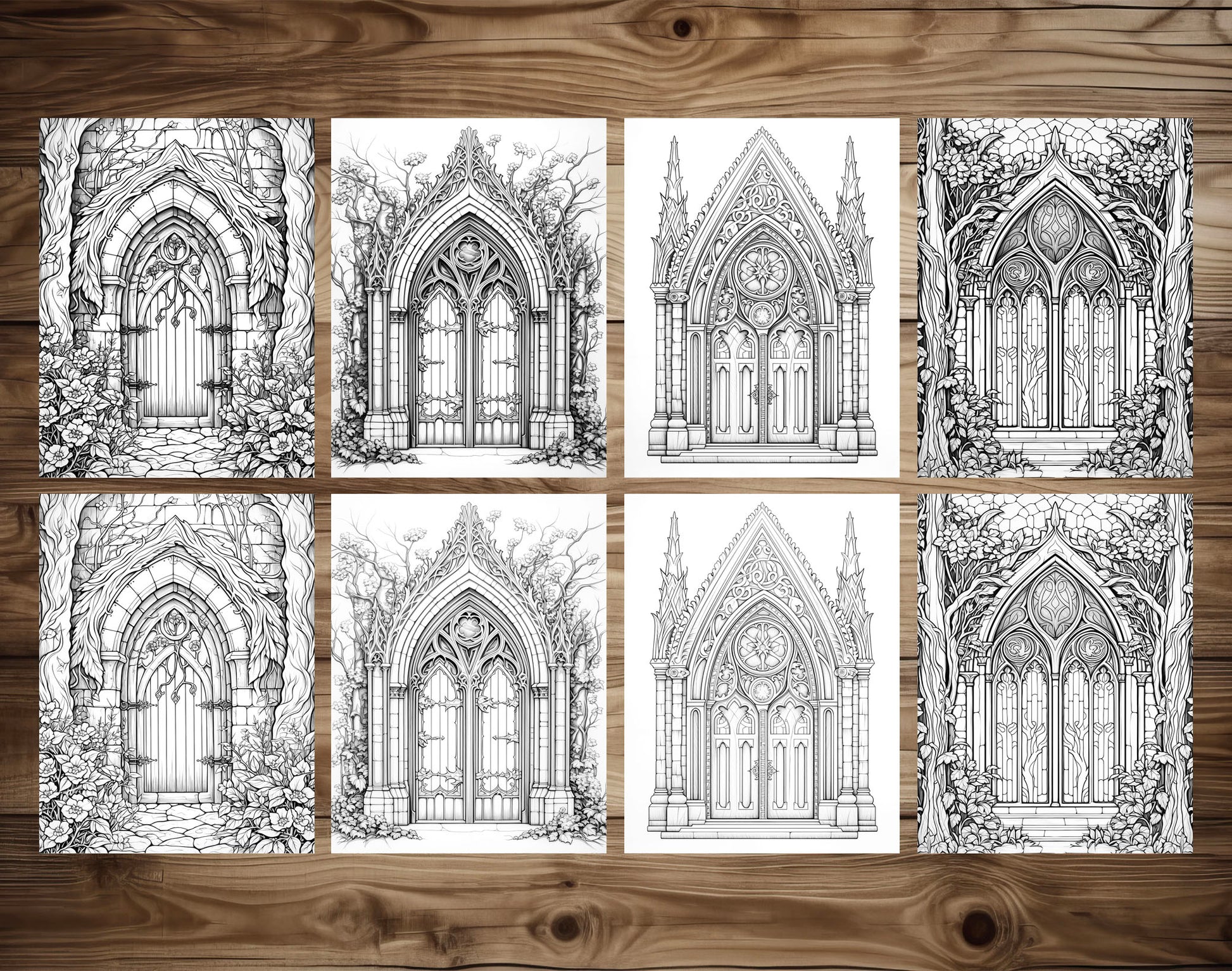 50 Gothic Doors Coloring Pages - Instant Download - Printable PDF – preview 4
