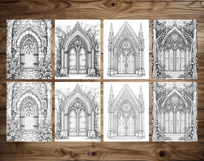 50 Gothic Doors Coloring Pages - Instant Download - Printable PDF – preview 4