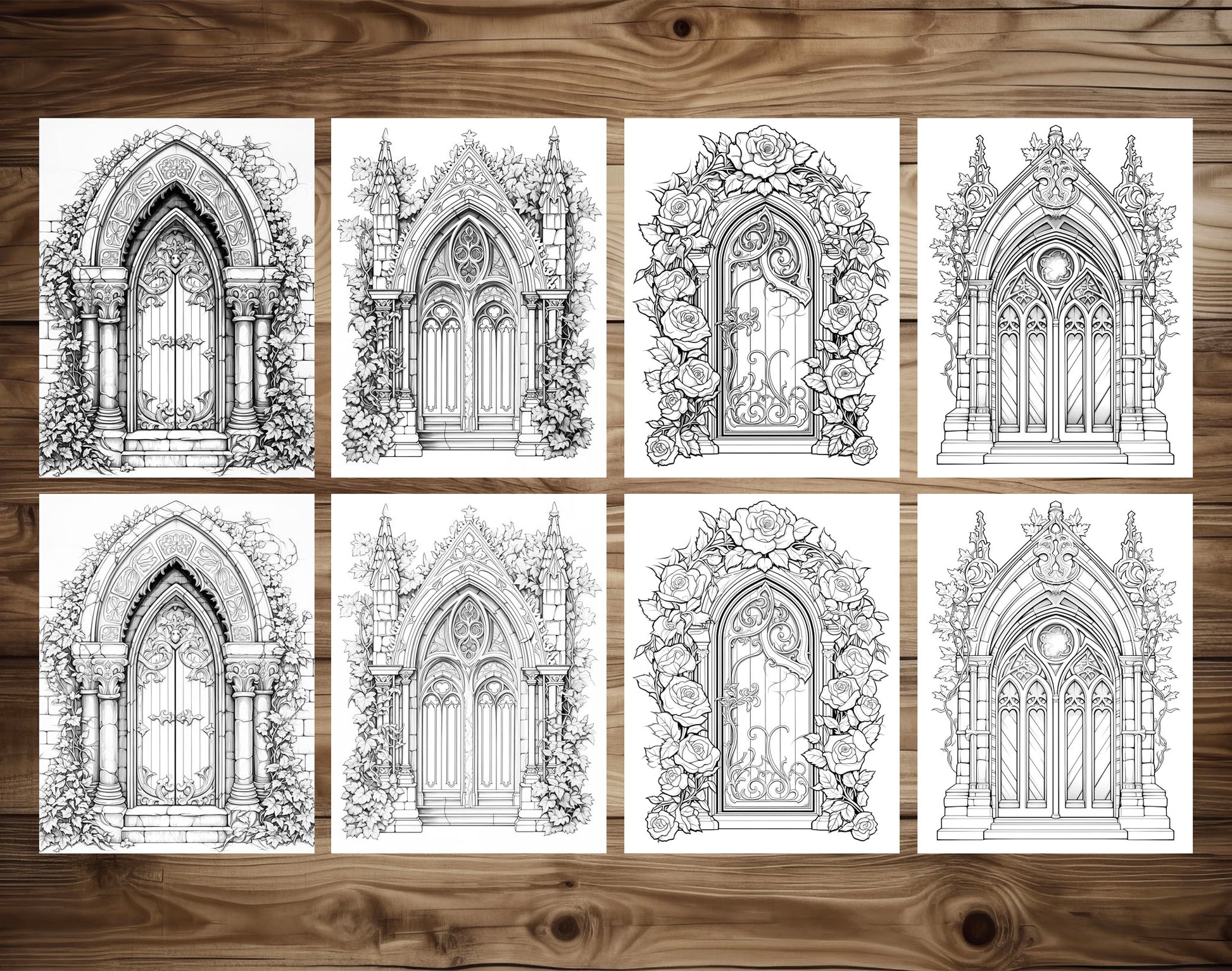 50 Gothic Doors Coloring Pages - Instant Download - Printable PDF – preview 5