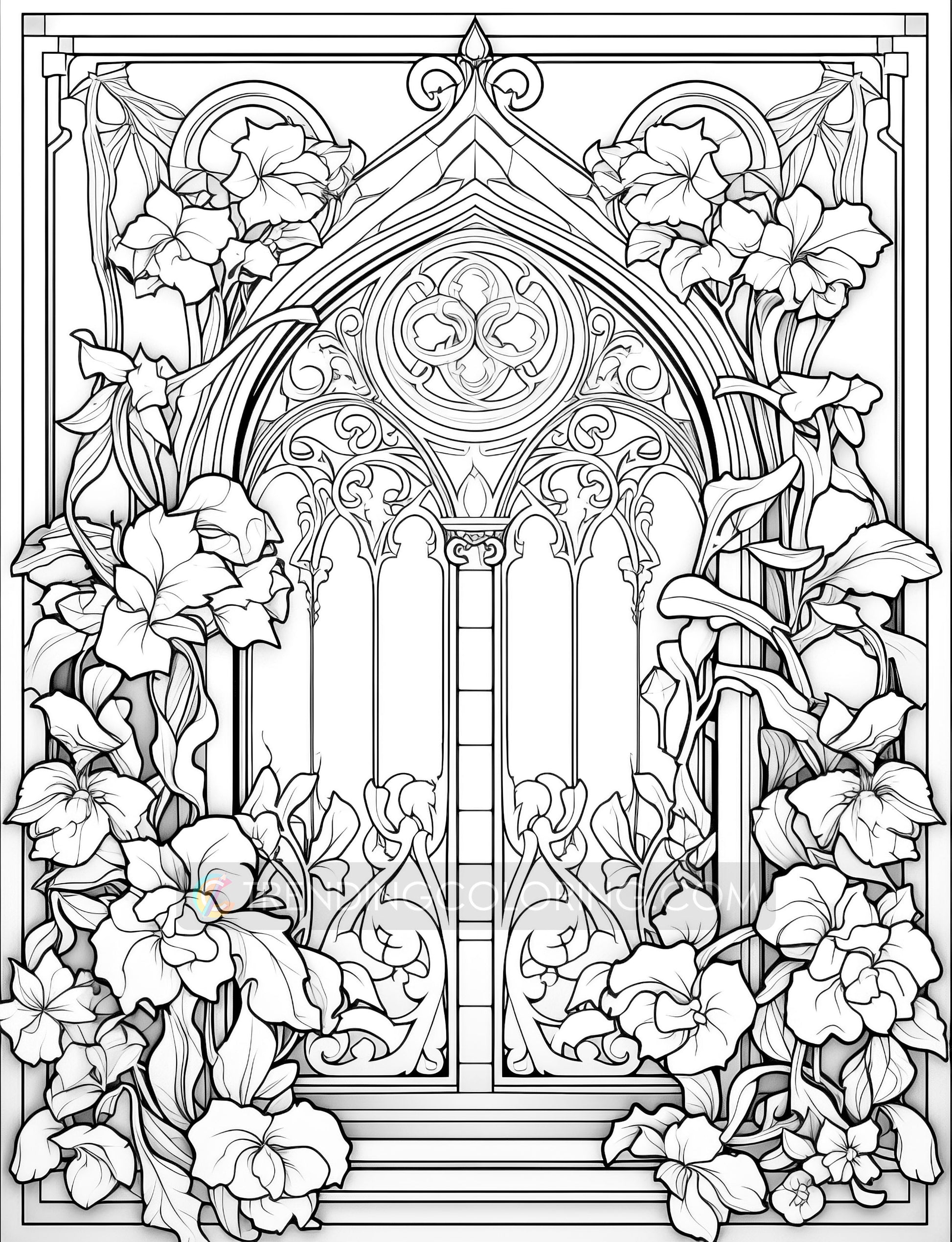 50 Gothic Doors Coloring Pages - Instant Download - Printable PDF – preview 6