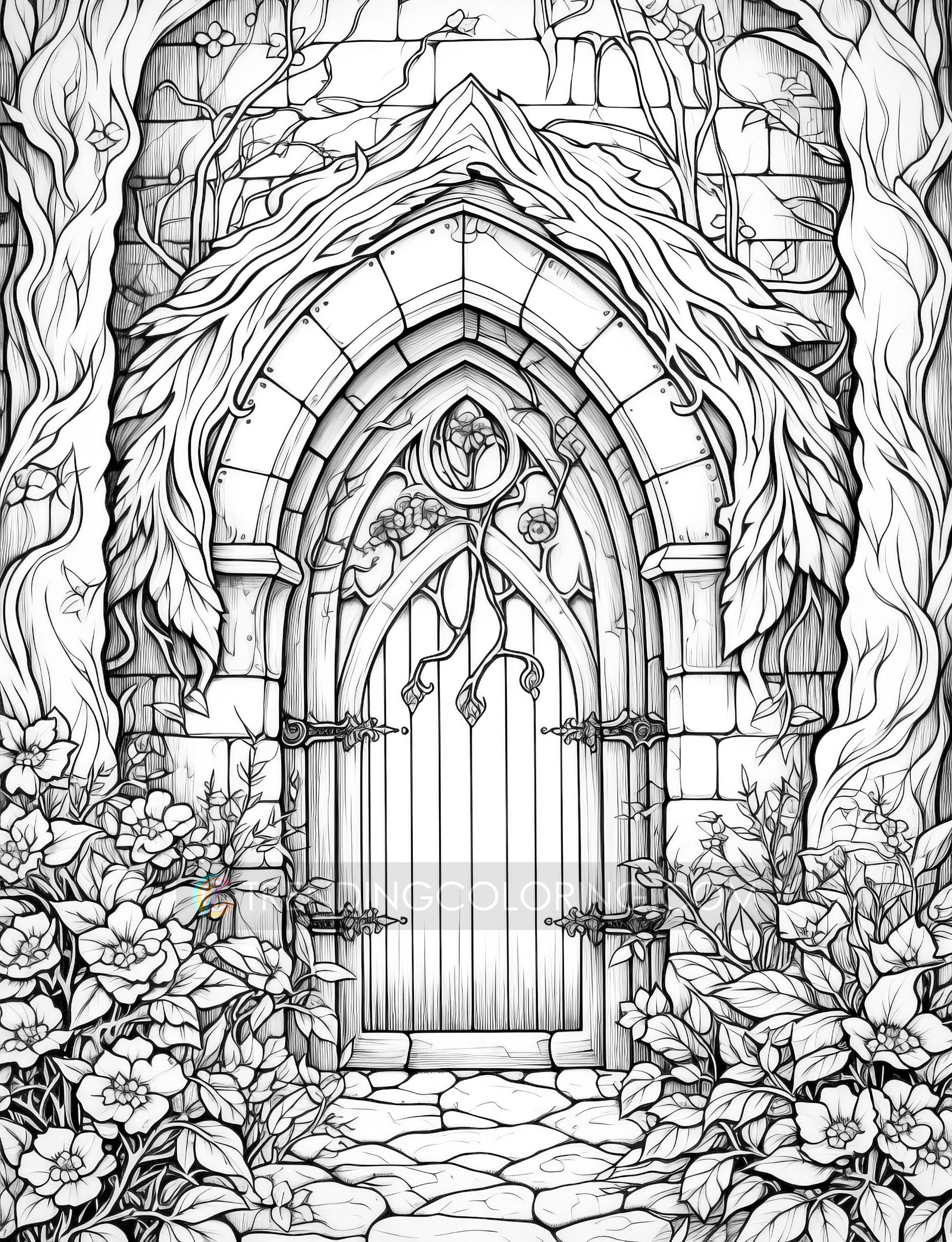 50 Gothic Doors Coloring Pages - Instant Download - Printable PDF – preview 8