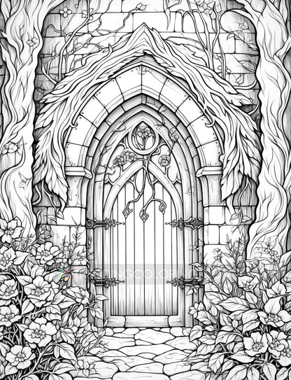 50 Gothic Doors Coloring Pages - Instant Download - Printable PDF – preview 8