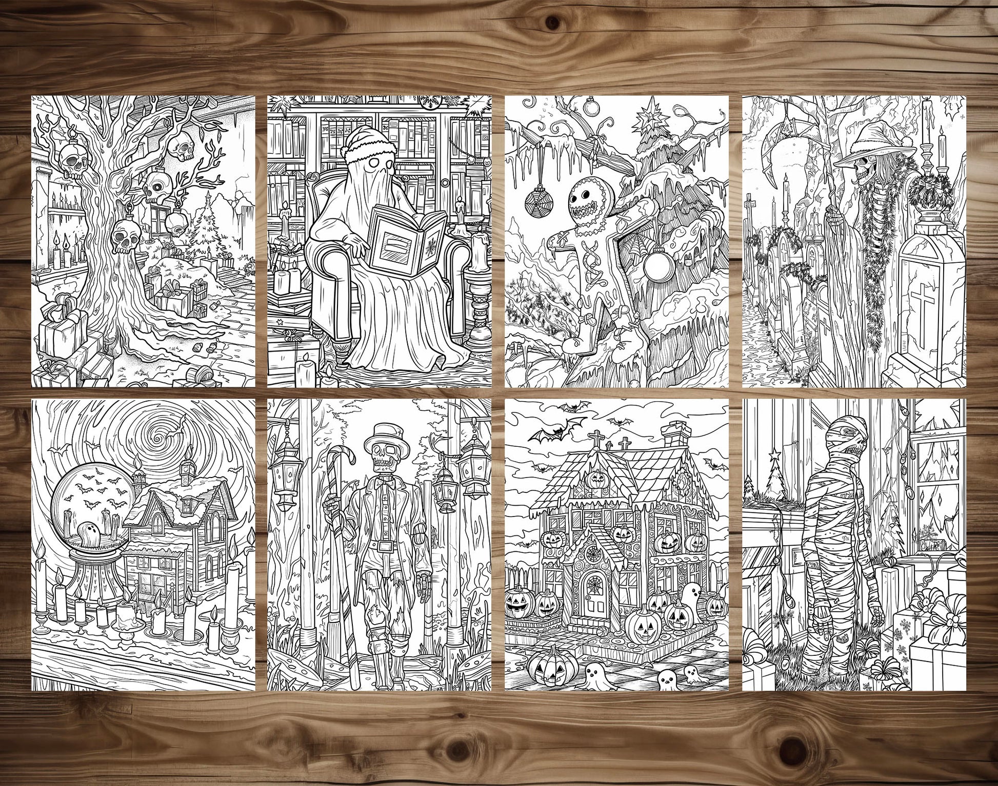 50 Halloween X Christmas Coloring Pages - Instant Download - Printable PDF – preview 4