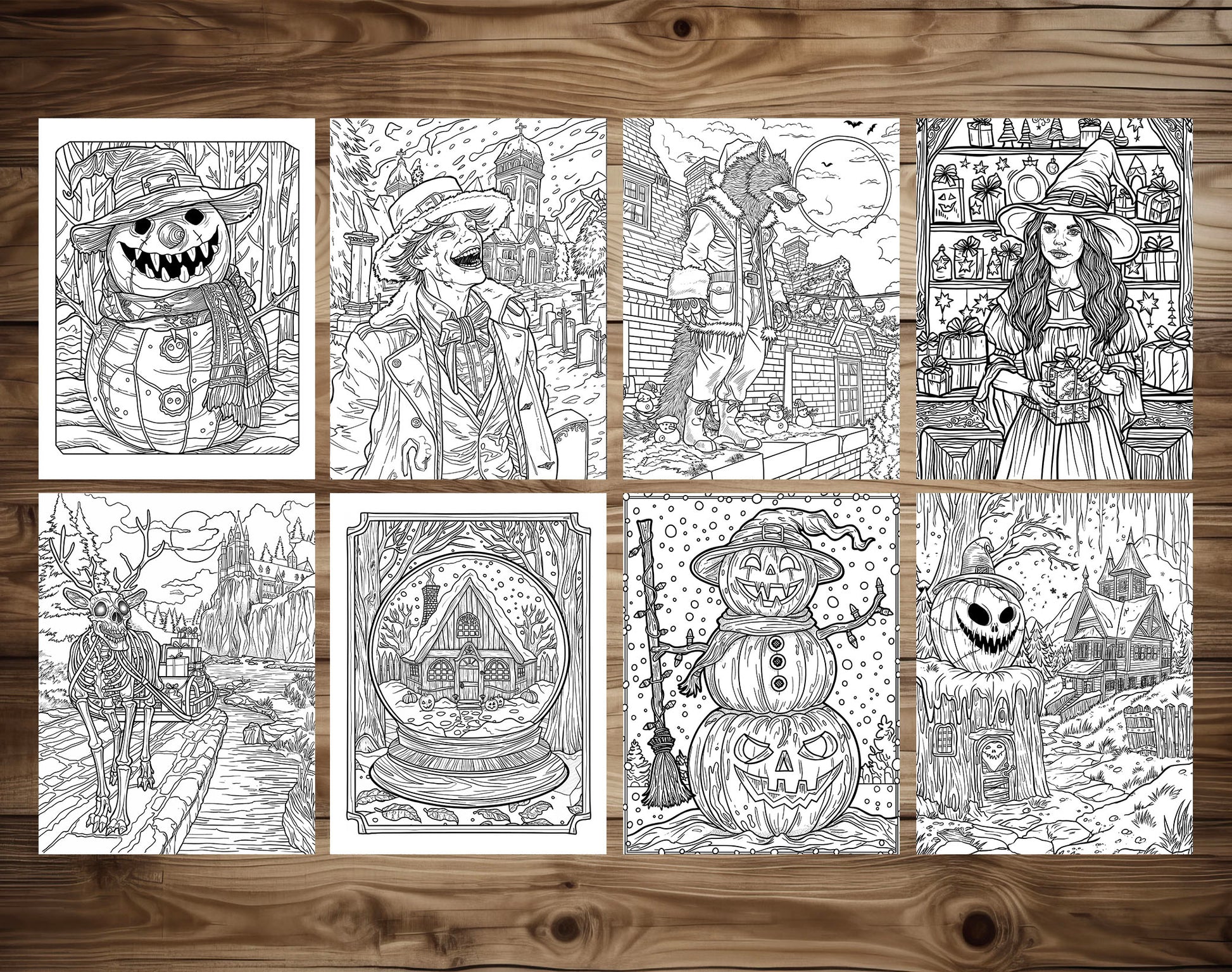 50 Halloween X Christmas Coloring Pages - Instant Download - Printable PDF – preview 5