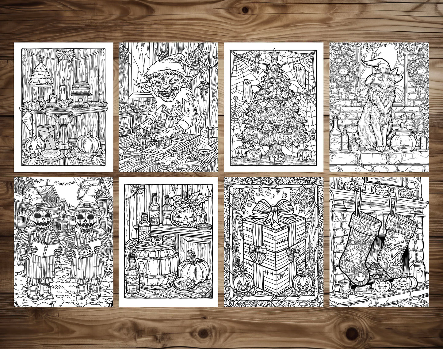 50 Halloween X Christmas Coloring Pages - Instant Download - Printable PDF – preview 6