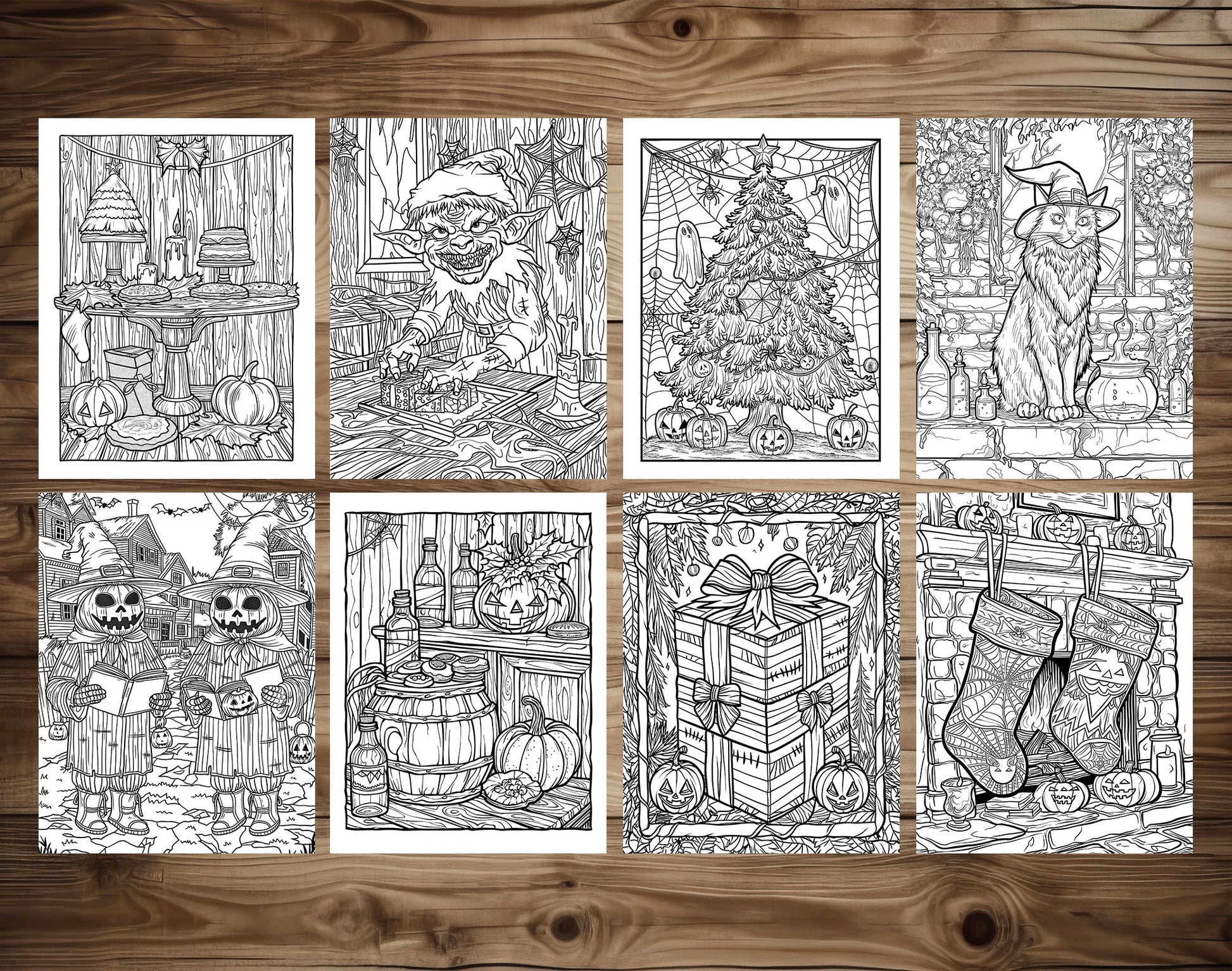 50 Halloween X Christmas Coloring Pages - Instant Download - Printable PDF – preview 6