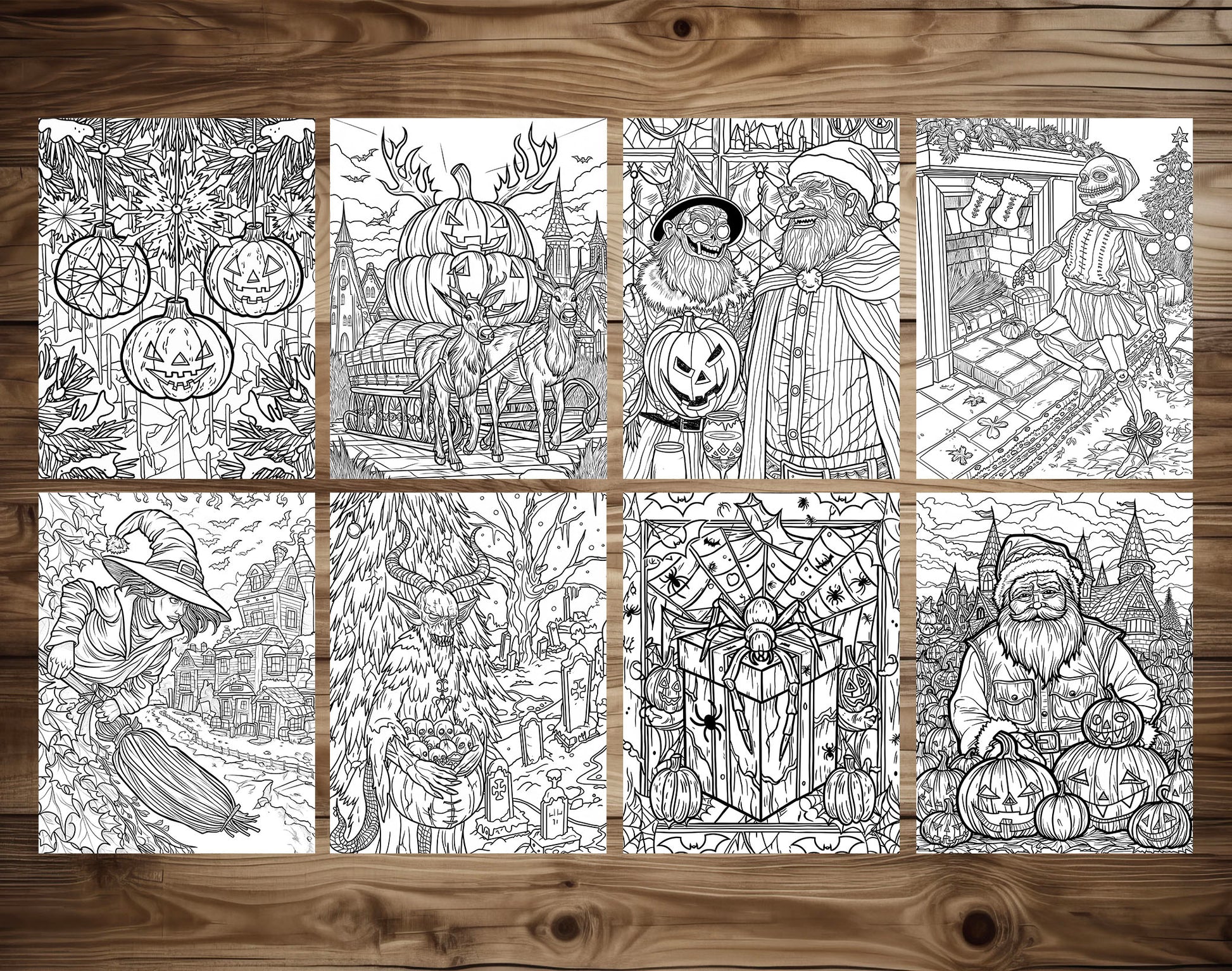 50 Halloween X Christmas Coloring Pages - Instant Download - Printable PDF – preview 8