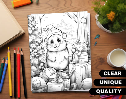 50 Hamster's Winter Grayscale Coloring Pages - Instant Download - Printable PDF Dark/Light – preview 3