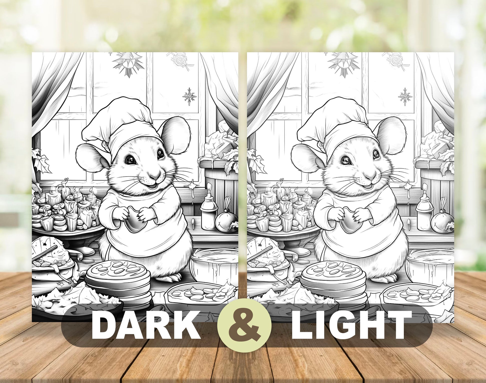 50 Hamster's Winter Grayscale Coloring Pages - Instant Download - Printable PDF Dark/Light – preview 4