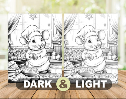 50 Hamster's Winter Grayscale Coloring Pages - Instant Download - Printable PDF Dark/Light – preview 4