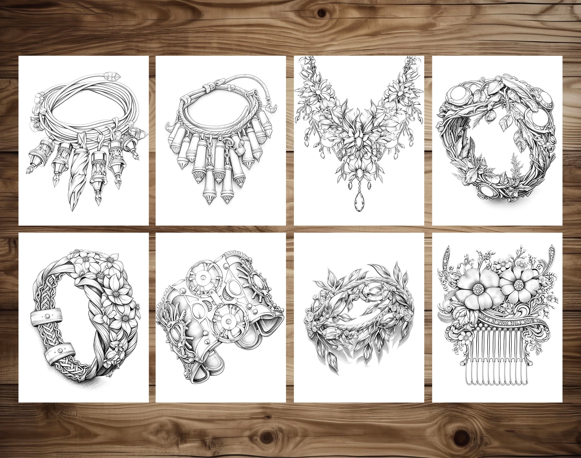 50 Jewelry Collection Coloring Pages - Instant Download - Printable PDF – preview 4