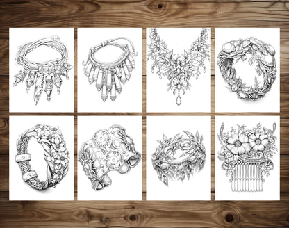 50 Jewelry Collection Coloring Pages - Instant Download - Printable PDF – preview 4