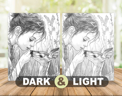 50 Little Prairie Girl Grayscale Coloring Pages - Instant Download - Printable PDF Dark/Light – preview 5