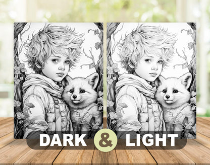 50 Little Prince's Adventure Grayscale Coloring Pages - Instant Download - Printable PDF Dark/Light – preview 4