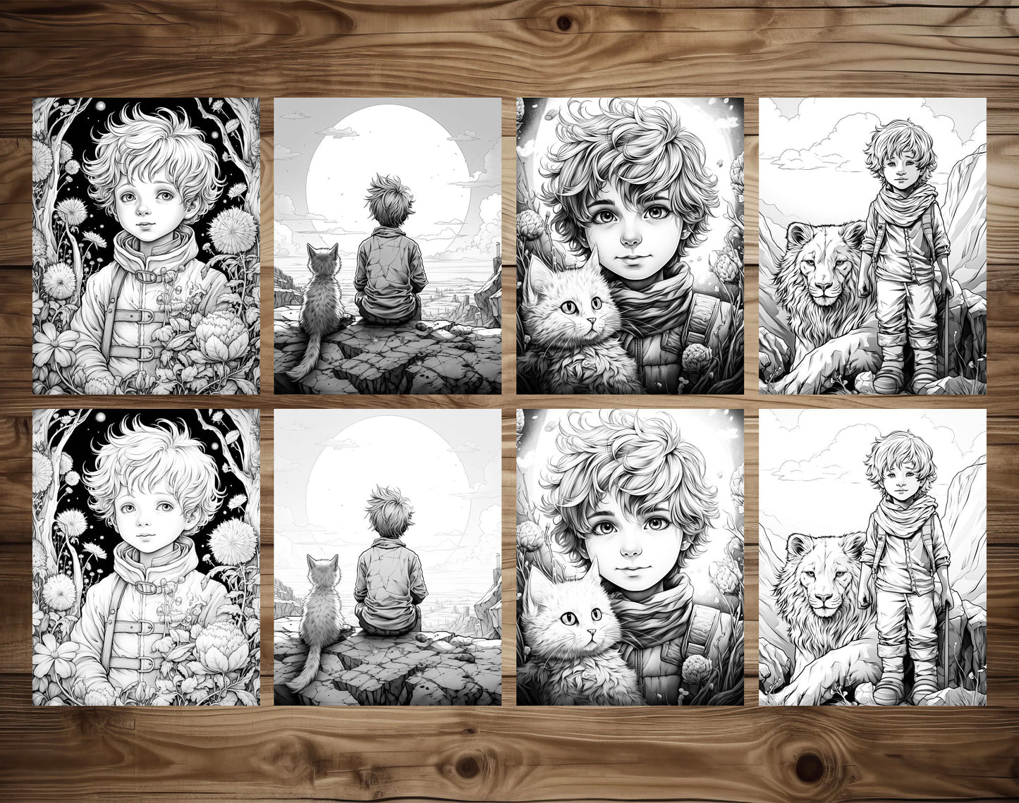 50 Little Prince's Adventure Grayscale Coloring Pages - Instant Download - Printable PDF Dark/Light – preview 6