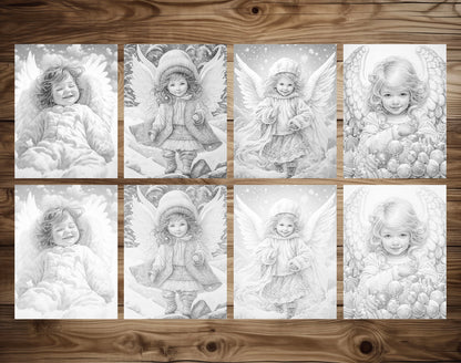 50 Little Snow Angels Grayscale Coloring Pages - Instant Download - Printable PDF Dark/Light – preview 6