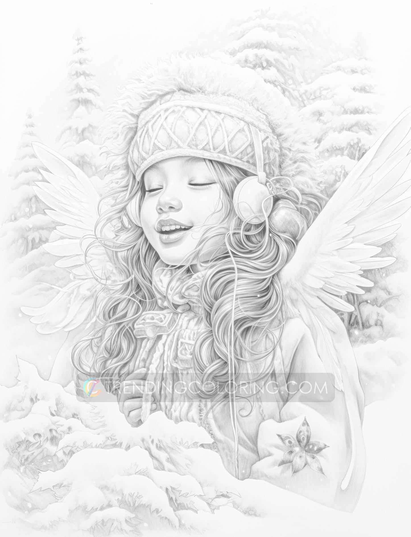 50 Little Snow Angels Grayscale Coloring Pages - Instant Download - Printable PDF Dark/Light – preview 7
