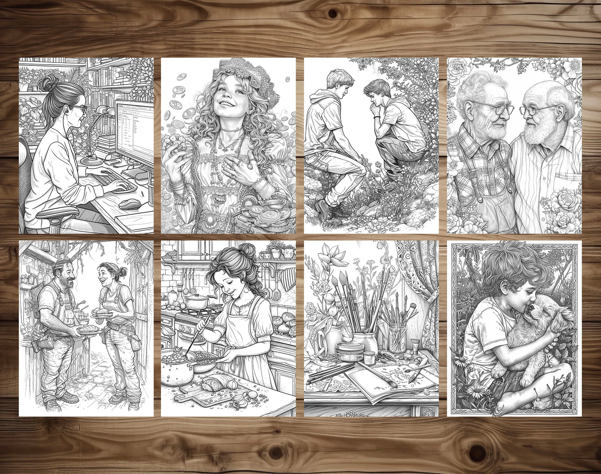 50 Love is ... Grayscale Coloring Pages - Instant Download - Printable PDF Dark/Light – preview 5