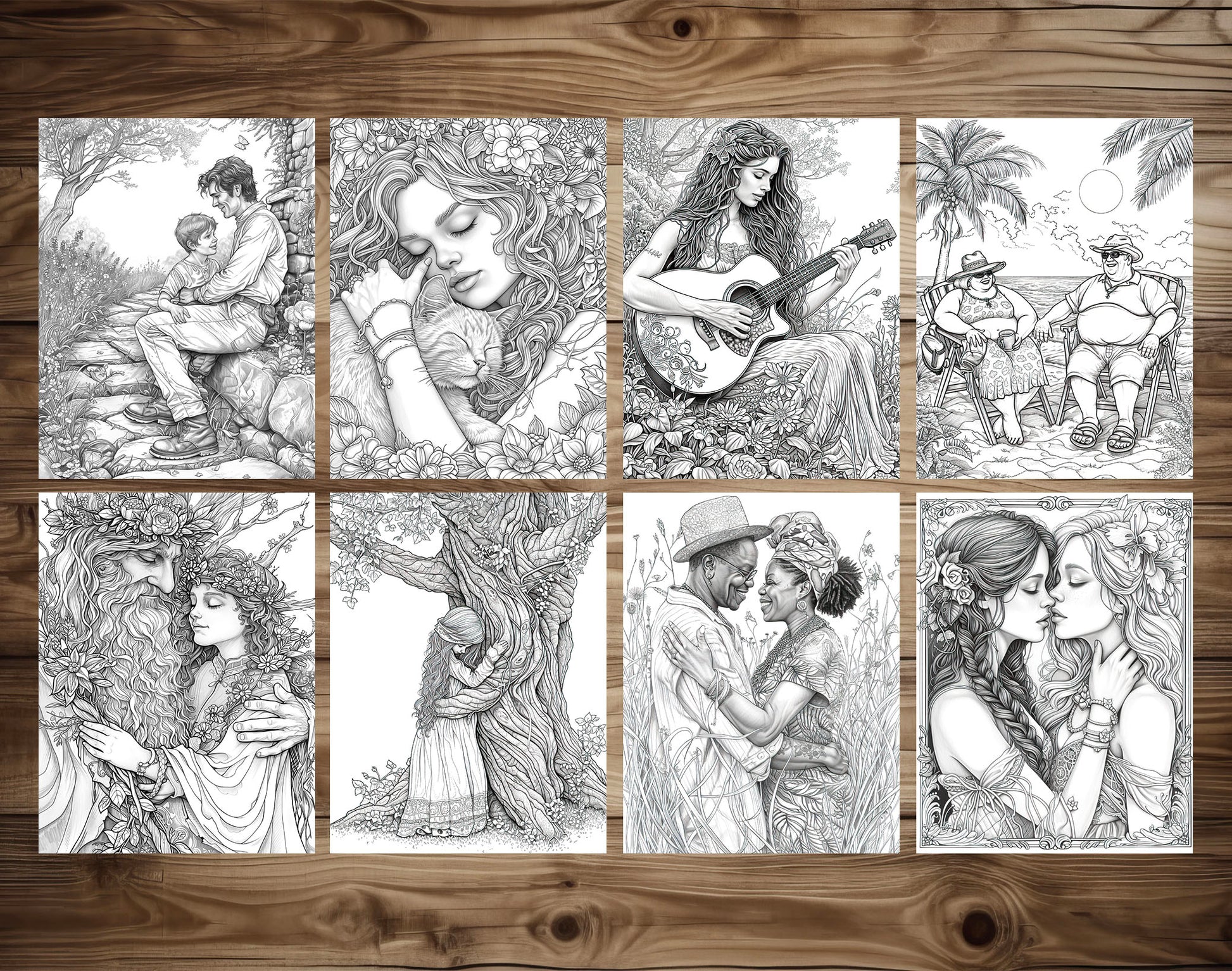 50 Love is ... Grayscale Coloring Pages - Instant Download - Printable PDF Dark/Light – preview 6