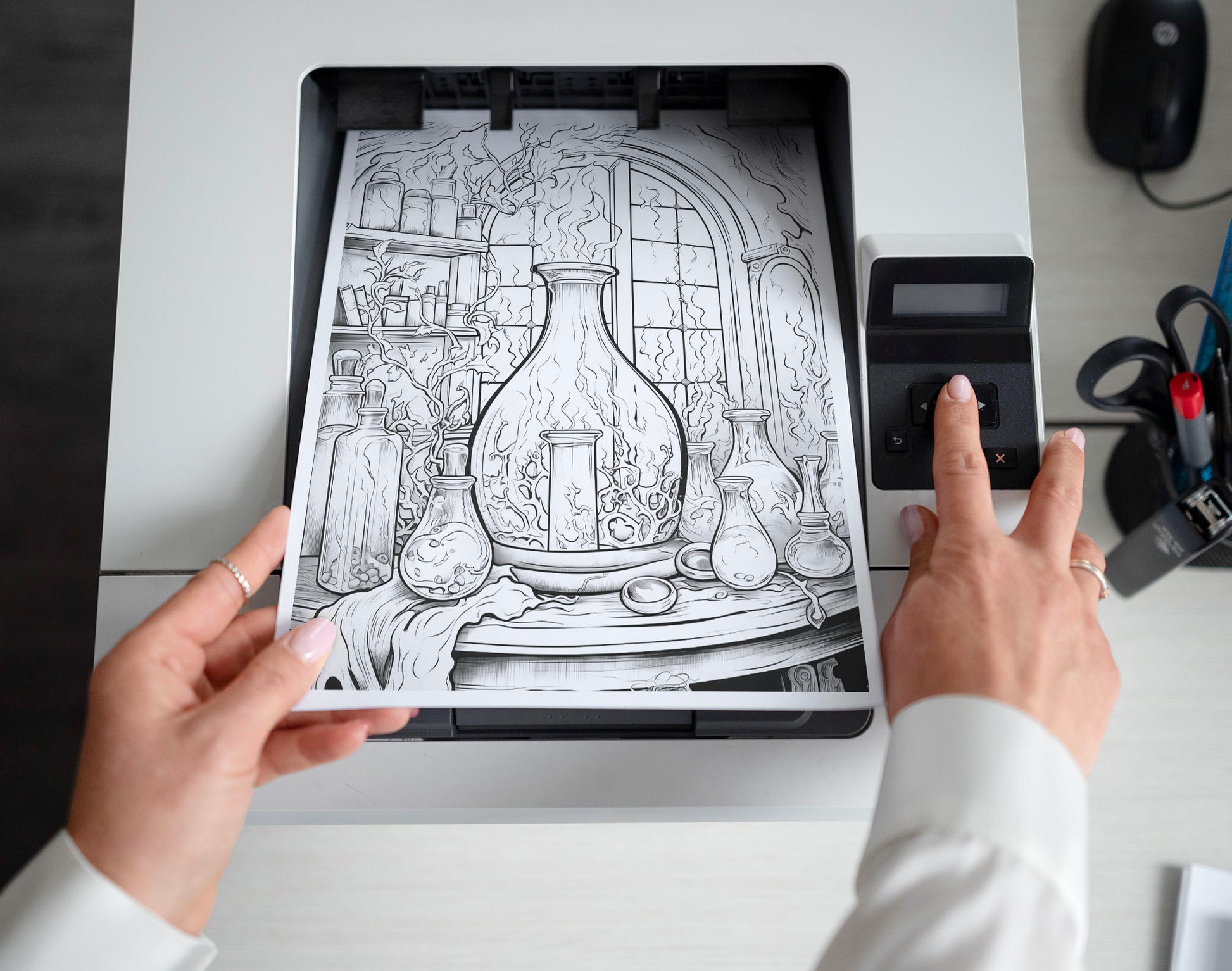 50 Magic Potion Grayscale Coloring Pages - Halloween Coloring - Instant Download - Printable PDF – preview 2