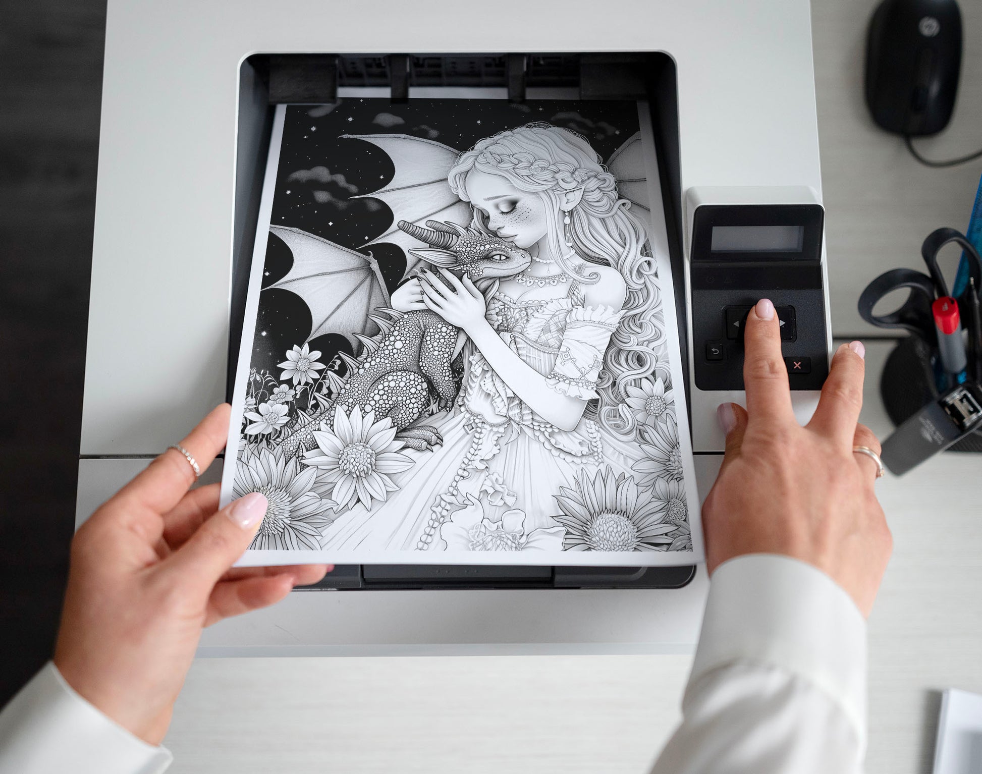 50 Midnight Fairies Grayscale Coloring Pages - Instant Download - Printable PDF Dark/Light – preview 2