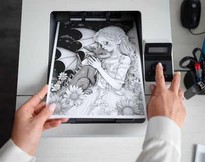 50 Midnight Fairies Grayscale Coloring Pages - Instant Download - Printable PDF Dark/Light – preview 2