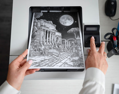 50 Moon Night Grayscale Coloring Pages - Instant Download - Printable PDF Dark/Light – preview 2