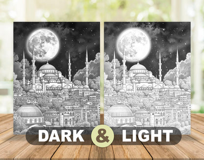 50 Moon Night Grayscale Coloring Pages - Instant Download - Printable PDF Dark/Light – preview 4