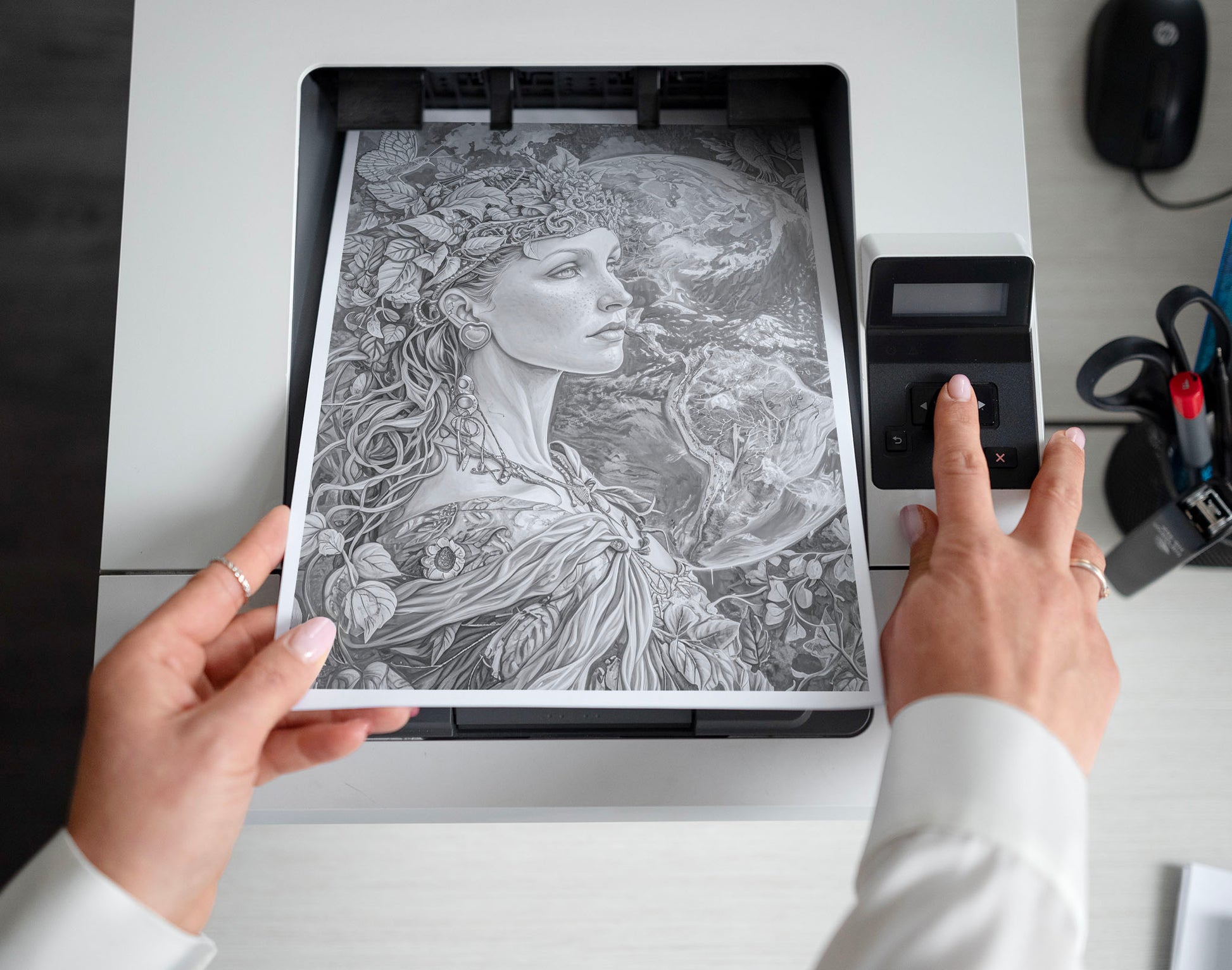 50 Mother Earth Grayscale Coloring Pages for Adults | Dark & Light Printable PDF | Instant Download – preview 2