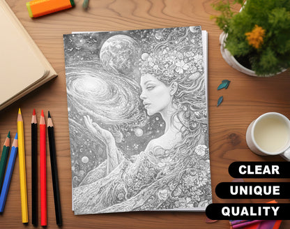 50 Mother Earth Grayscale Coloring Pages for Adults | Dark & Light Printable PDF | Instant Download – preview 3