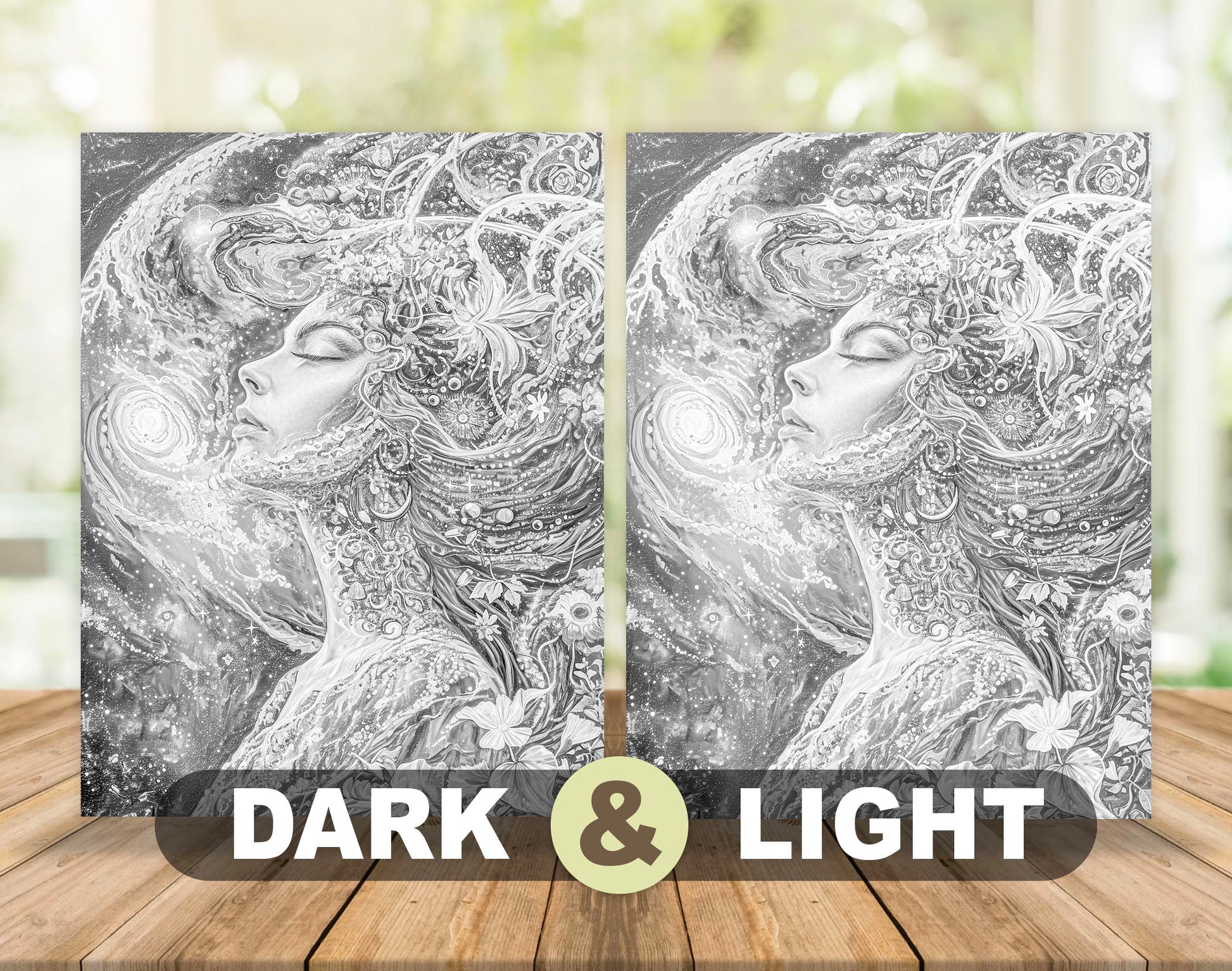 50 Mother Earth Grayscale Coloring Pages for Adults | Dark & Light Printable PDF | Instant Download – preview 5
