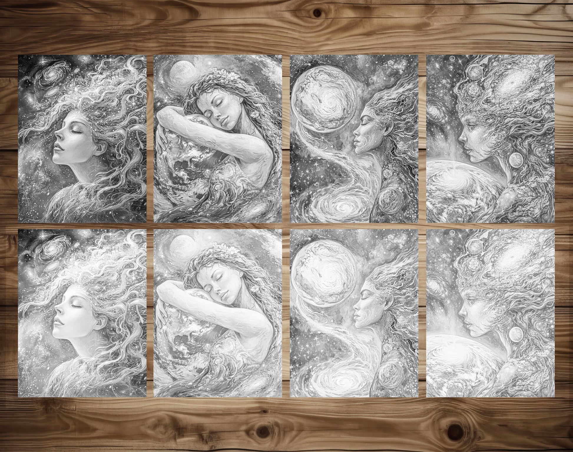 50 Mother Earth Grayscale Coloring Pages for Adults | Dark & Light Printable PDF | Instant Download – preview 7