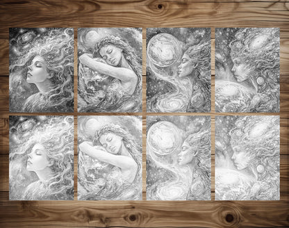 50 Mother Earth Grayscale Coloring Pages for Adults | Dark & Light Printable PDF | Instant Download – preview 7