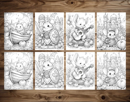 50 Mouse In Pumpkin World Grayscale Coloring Pages - Instant Download - Printable PDF Dark/Light – preview 7
