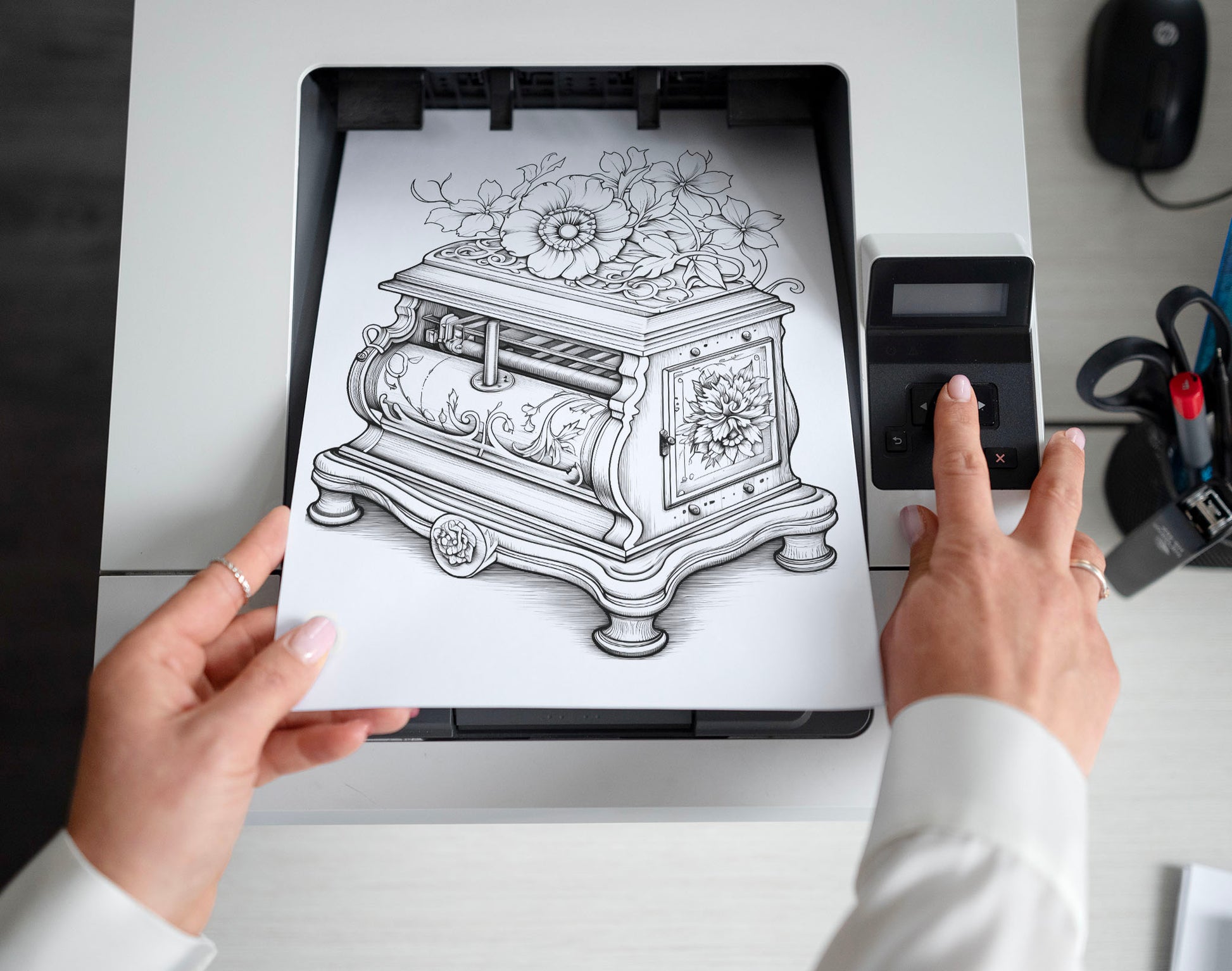 50 Music Box Grayscale Coloring Pages - Instant Download - Printable PDF Dark/Light – preview 2